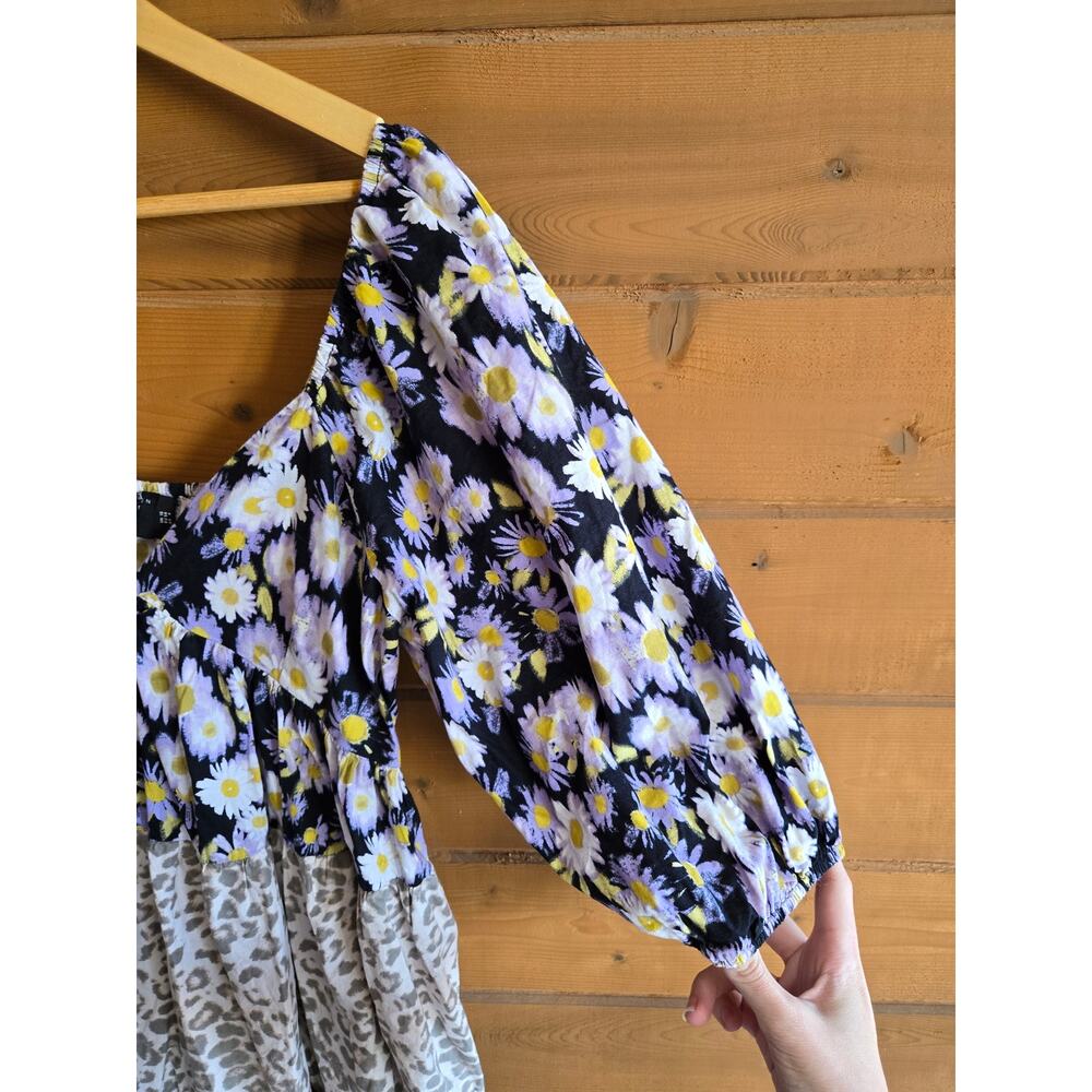 Asos Babydoll Dress Mixed Print Mini Floral Leopard Polka Dot Tiered 6 Boho Prep - Picture 5 of 5